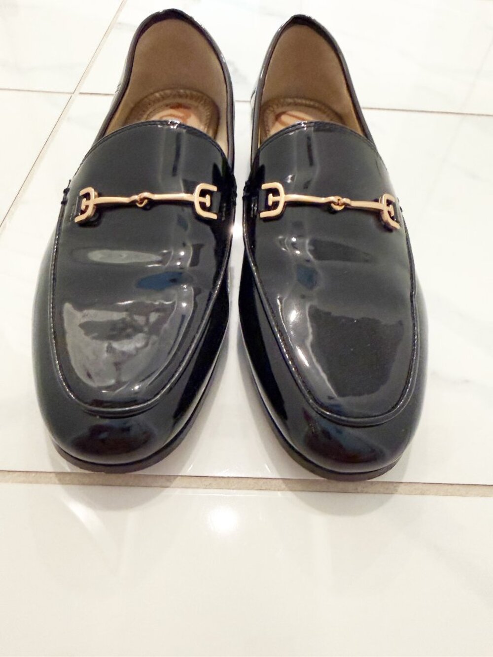 Sam Edelman Loraine Black Patent Leather Bit Buckle Loafers 7 - Picture 3 of 11